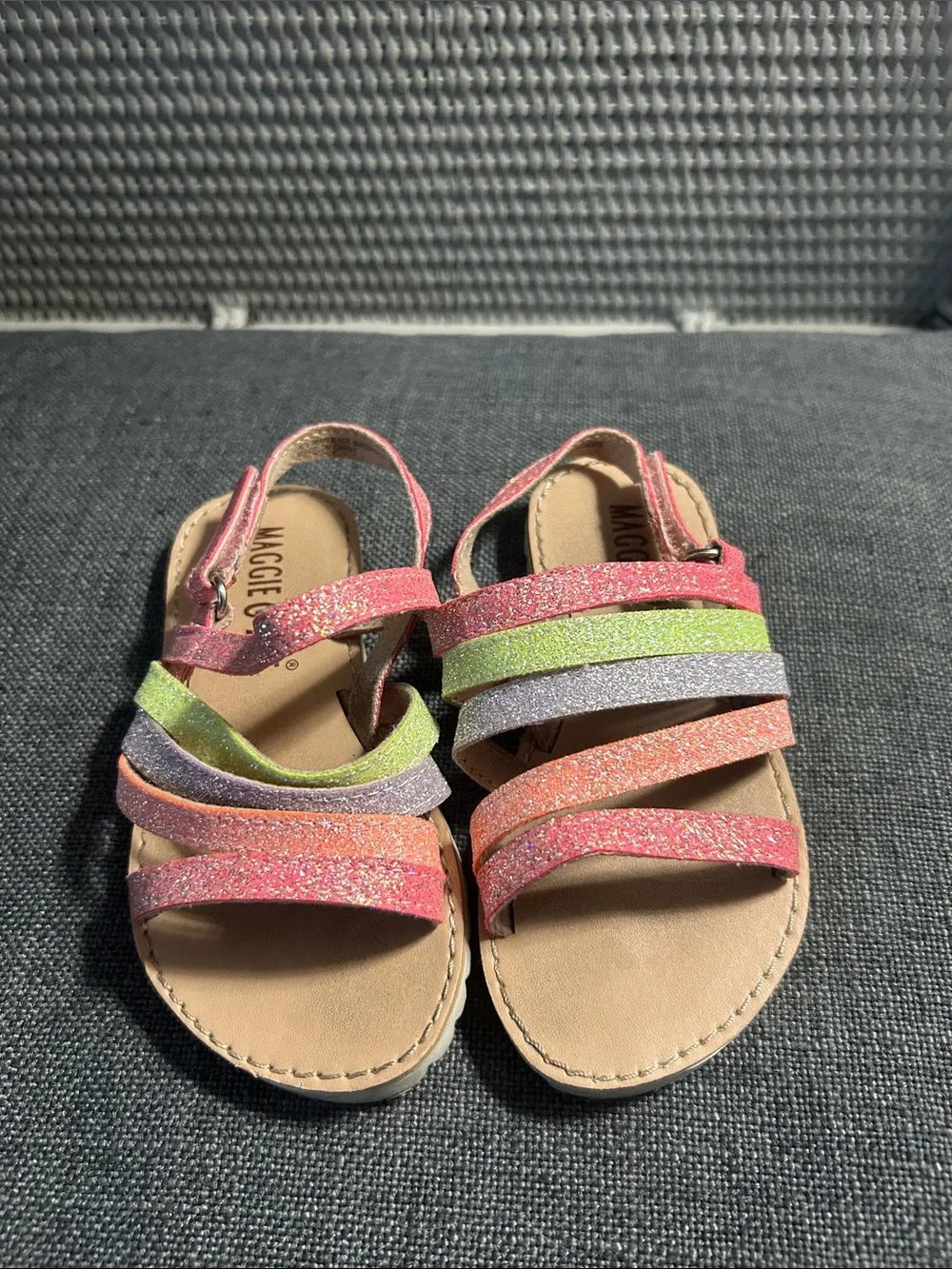 Maggie & Zoe Glitter Multi-Striped Pink Green Purple Orange Sandals